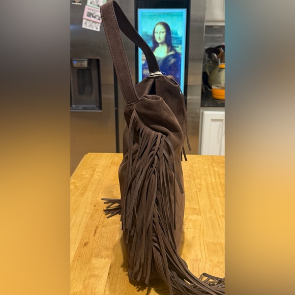 NWT Divina Firenze Genuine Leather Brown Suede Fringe Shoulder Bag - Picture 3 of 15